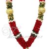 Red And Green Artificial Flower Garland with Beads for Deities-3pieces