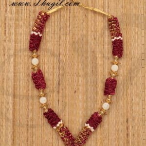 16.5 " Artificial Garlands Maroon Color Synthetic Cloth With Beads Mala