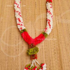 Garlands White with Red Malai Bridal Phool Mala - 26 Inches
