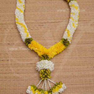 Garlands White with Yellow Malai Bridal Garland - 26 Inches