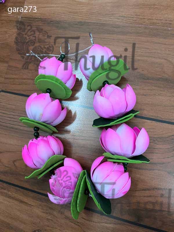 Garlands White with Pink Lotus Malai Bridal Garland -10 Inches