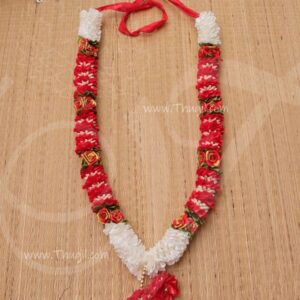 Garlands White with Red Malai Bridal Mala - 24 Inches