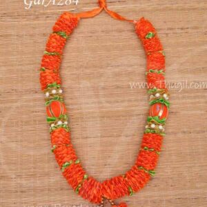 Small Mala Statue Photo Frame Garland Orange 13 inches (one side)