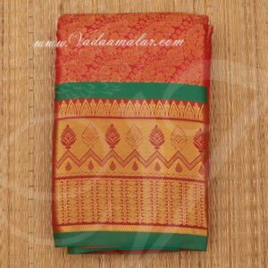 Red Saree For Amman Devi Durga Sari Zari Border Deity Vastra 6 Meter