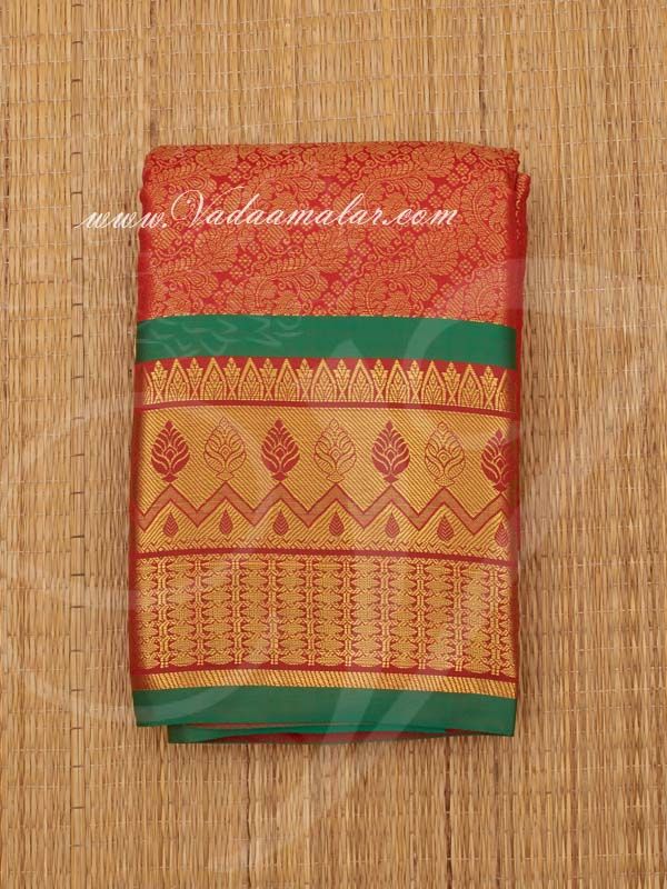 Red Saree For Amman Devi Durga Sari Zari Border Deity Vastra 6 Meter