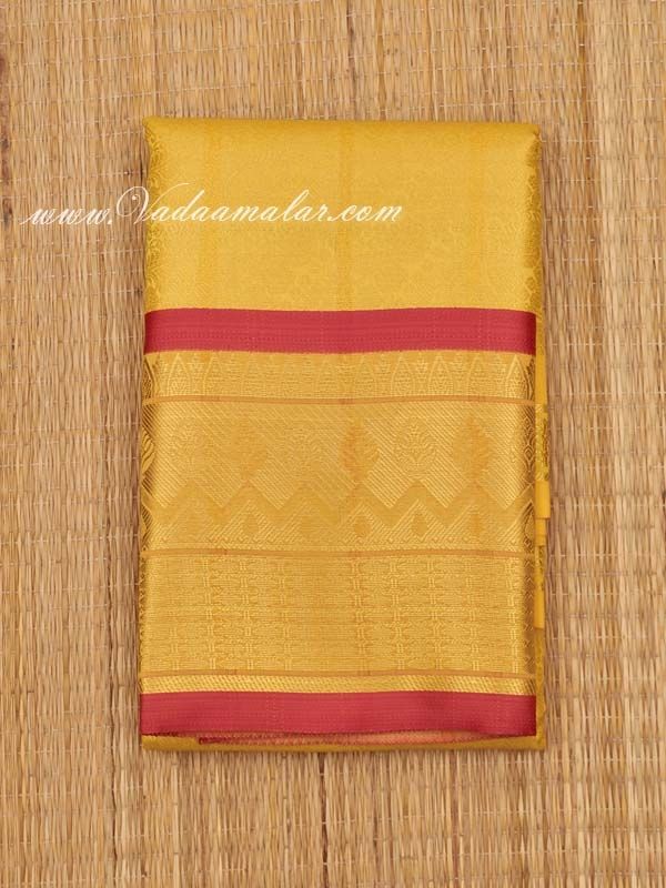 Yellow Saree For Amman Devi Durga Sari Zari Border Deity Vastra 6 Meter