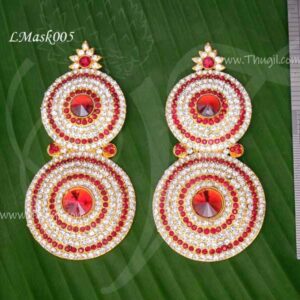 Hindu Idol Goddess White and Dark Red Stone Ear Ring Jewellery 4.5 inches