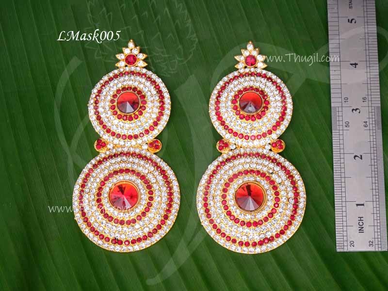 Hindu Idol Goddess White and Dark Red Stone Ear Ring Jewellery 4.5 inches