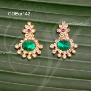 Goddess Ear Stud decoration White with Green Stone Earring Jewellery 1 inches
