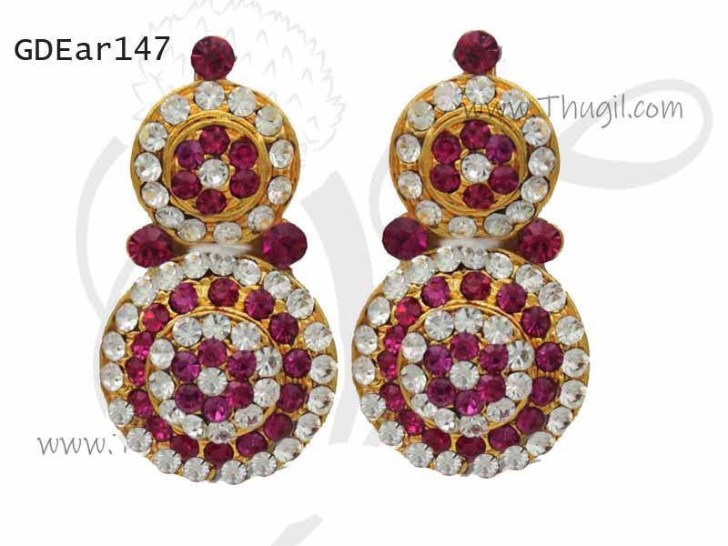 Ear Ornamental White with Pink Colour Stone for Idol Hindu Goddess 1.2 inches