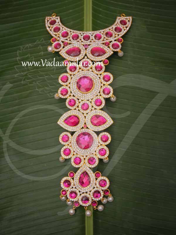 Centre Piece Necklace Pink Color Swamy Decoration Haram For GOD 14 Inches