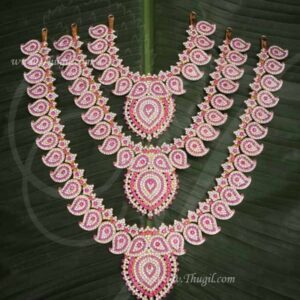 Hindu Idol Ornaments 3 Step white with pink Maanga Necklace Jewellery 12 inches