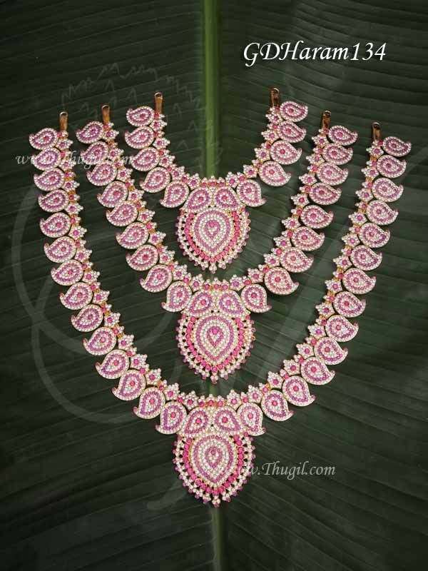 Hindu Idol Ornaments 3 Step white with pink Maanga Necklace Jewellery 12 inches
