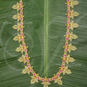 Green Stone Necklace Leaf Pattern for Hindu Idols Jewellery for temples 14 inches
