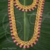 Haram Pink with Green Colour Stone 2 Step Necklace For Hindu Idol Ornament 12 inches