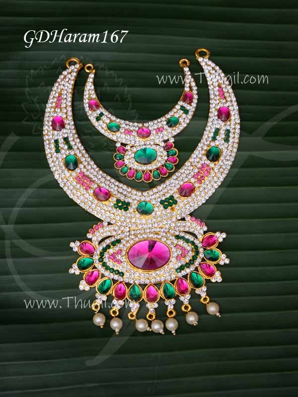 Haaram multi colour 2 step necklace for hindu idol 7 inches