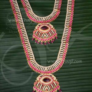 Large Haram Mala 2 Step White Pink Necklace For Hindu Idols 12 inches