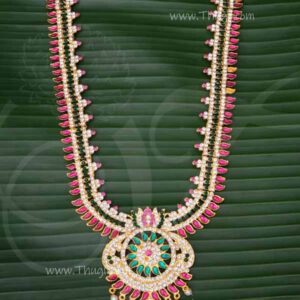 Long Haram Stones Necklace Hindu Idols Temple Jewellery 11 inches