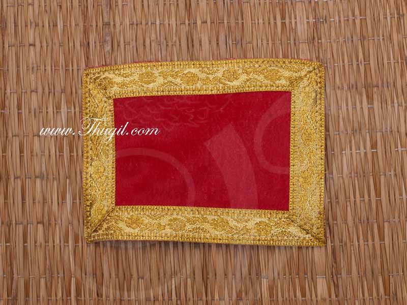 Red with Gold Border Velvet Puja Aasan / Pooja Mat / God Cloth for Pooja Buy Now