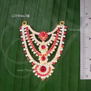 Small Necklace White Red Stones Deity Mala For Idols Statues 3 inches