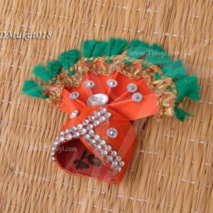 Keedam Small Cloth Mukut for Idols Krishna Statues Orange 1 inches