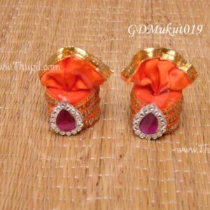 Keedam Small Velvet Cloth Mukut for Idols Statues Orange 1 inches x 2 pieces