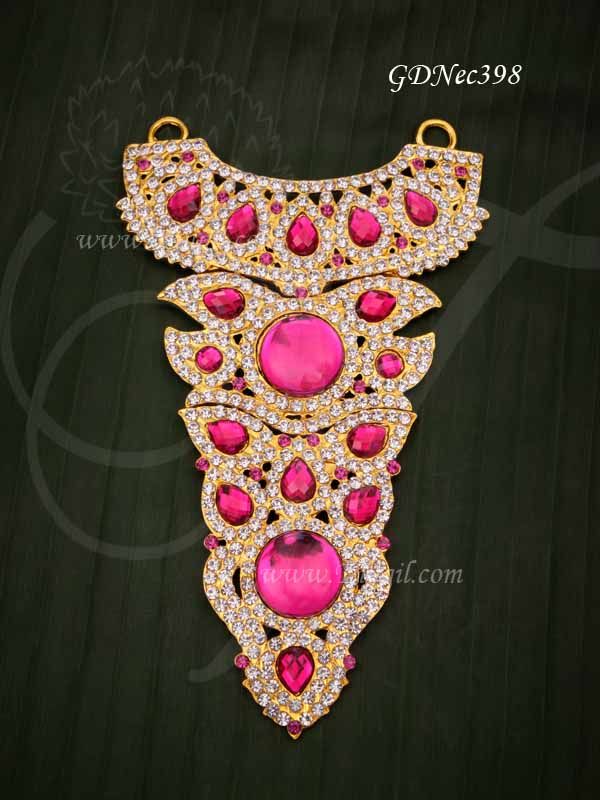 Necklace White With Pink color Hindu Idols Ornament Temple Jewellery 6 inches