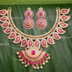 Short necklace with matching earring set for Hindu idols 6 inches