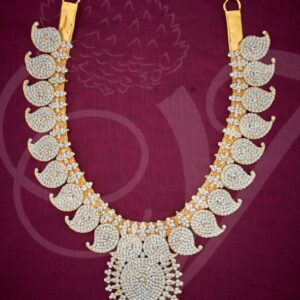 Necklace For Hindu Deity Ornaments White Color Stones Temple Jewellery 9 inches