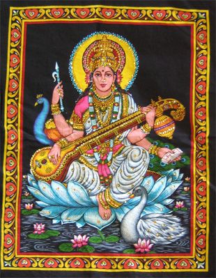 Goddess Saraswati poster on unframed cloth printed