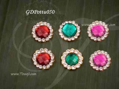 Pink, Red, Green, Blue Tikka Ear Bindi Statue Ear Studs 0.8 inches