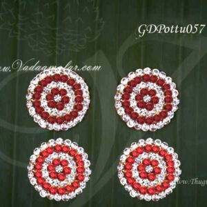 Red white stones Tikka Ear Bindi Statue Studs Idols Pottu 1 inch, 4 pieces