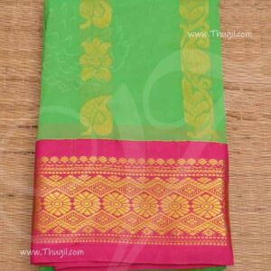 Green Saree For Amman Devi Durga Pink Border Deity Poly Cotton 6 Meters
