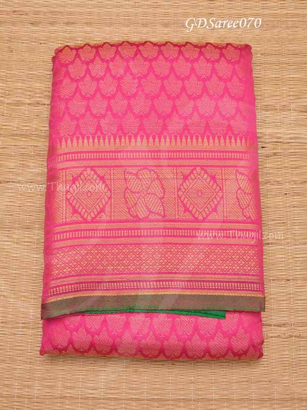 Pink Saree For Amman Devi Durga Sari Green Border Deity Dress 6 Meters