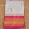 White Saree For Amman Devi Durga Sari Pink Border Deity Dress 6 Meters