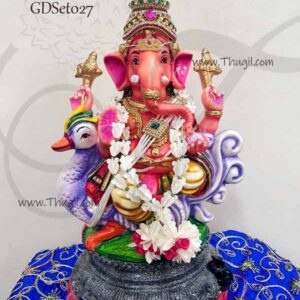 Lord Ganesha Paper Mache Statue with Jewellery Ornament Set - 15 inches
