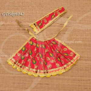 Red Skirt Pavadai Deities Dress for Goddess Idols Statues 4 inches