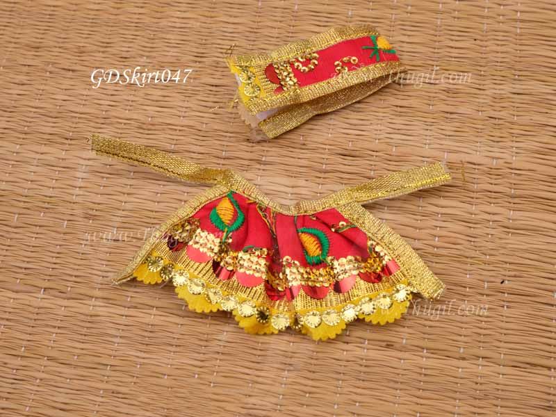 Red Skirt Pavadai Deities Dress for Goddess Idols Statues 2 inches