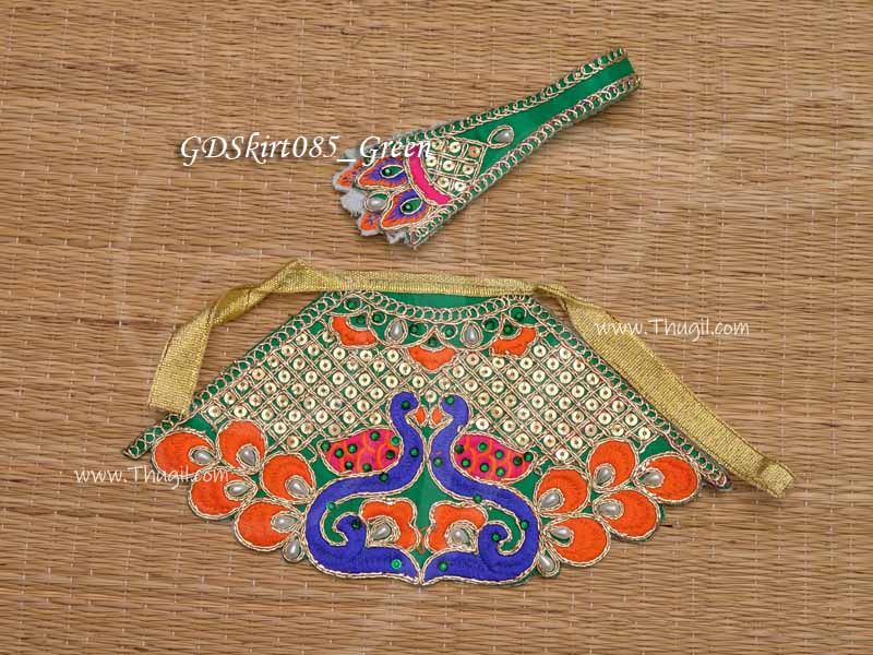 Skirt Green Sringhaar Pavadai Vastra Dress for Goddess Statues Height 8 inches