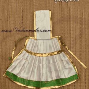 Skirt Pavadai White with Green Color for Hindu God Statues Medium Size 5-8 inches