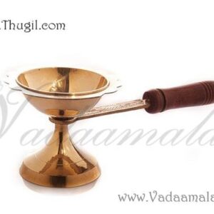 9" long Aarti Dhoop Brass Wooden Handle
