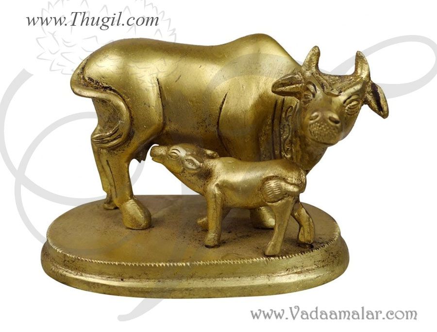 3.2" Brass Komatha Kamadhenu Cow Standing Statue