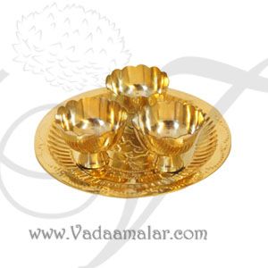 Brass Pooja Sandal wood cups Plate Festival Set
