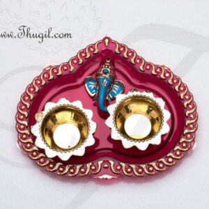 Diwali Navarathri Ganesha Design Pooja Thali Metallic Finish