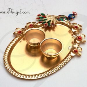 Diwali Navarathri Peacock Design Pooja Thali Metallic Finish