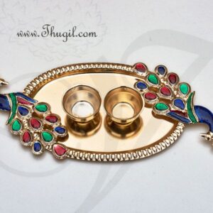 Diwali Navarathri Peacock Design Pooja Thali Metallic Finish
