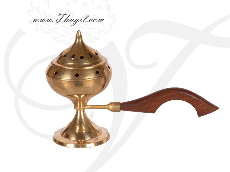 9" Brass Sambrani Dhoop Stand Wooden Holder Buy Now