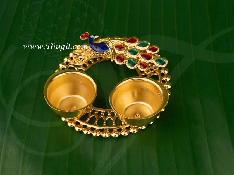 Diwali Navarathri Peacock Design Pooja Thali Metallic Finish