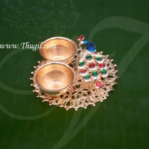 Peacock Design kumkum Holder Gift Plate Metallic Finish Buy now