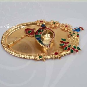 Diwali Navarathri Peacock Design Pooja Thali Metallic Finish Buy Now